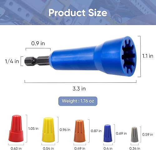 Miniatura 3 de Tornador de tuerca de alambre, herramienta para taladro y conector de alambre con mandril de 1/4 pulgadas (azul)