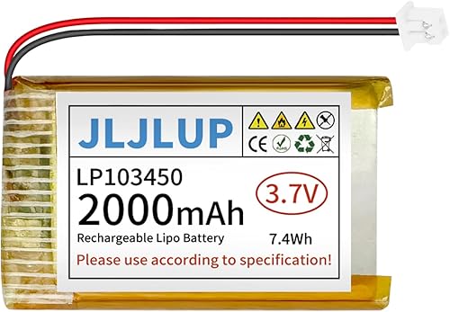 Batería Lipo de 3.7 V 2000 mAh Baterías recargables de polímero de litio con cable PH 0.079 in Conector Circuito de protección integrado para