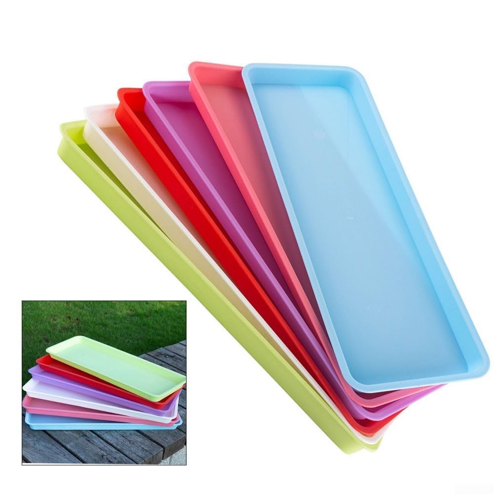 Lot de 6 soucoupes rectangulaires en plastique pour pot de fleurs pour intérieur et extérieur, récupérateurs d'eau colorés pour protéger les sols et les jardins, 45 x 16,5 cm