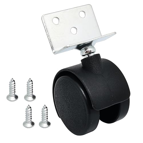 Ruedas en forma de L de 1.5 pulgadas, ruedas giratorias roscadas sin freno, ruedas de goma silenciosas, rotación de 360 grados, color negro, 8 en un