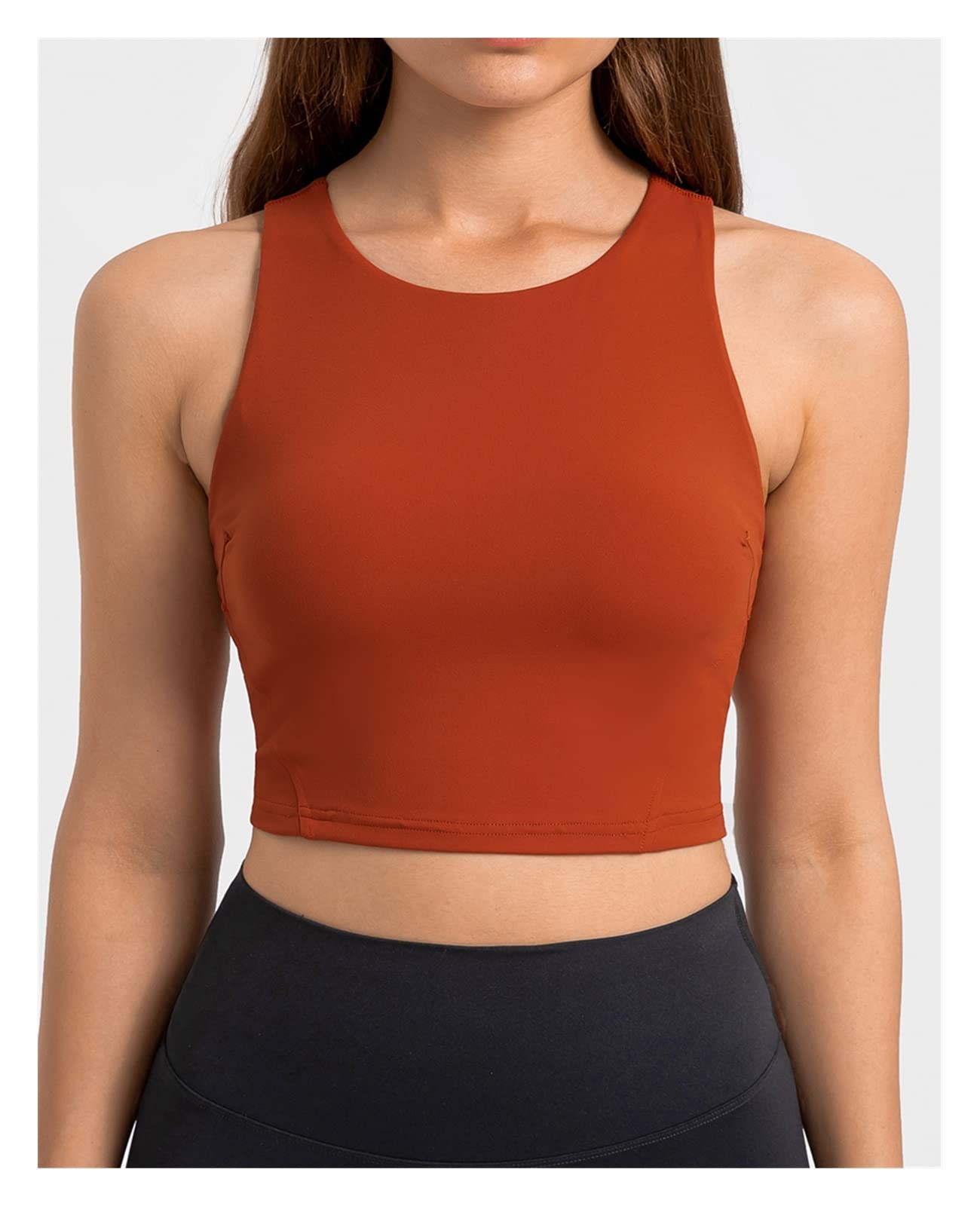 Women Crop Top Top Top High Neck Sport Top con Serbatoi di Allenamento in Reggiseno Incorporato for la Gestione dello Yoga Fitness