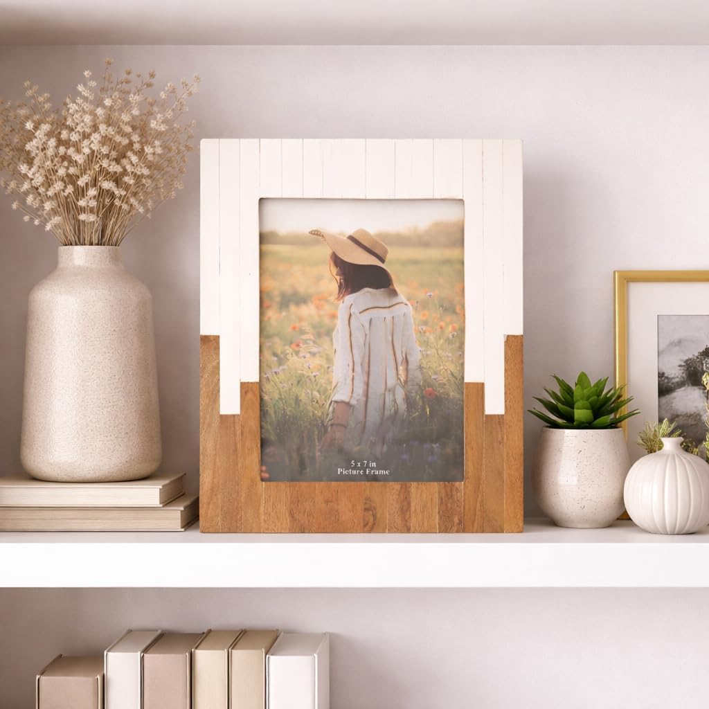 Timeless Resin Two-Tone Photo Frame for Home Decor - Picture Frames for Living Room Centerpiece, Shelf Display, and Tabletop Styling - Decorative Frames for Office or Study Desk - 10", White & Brown