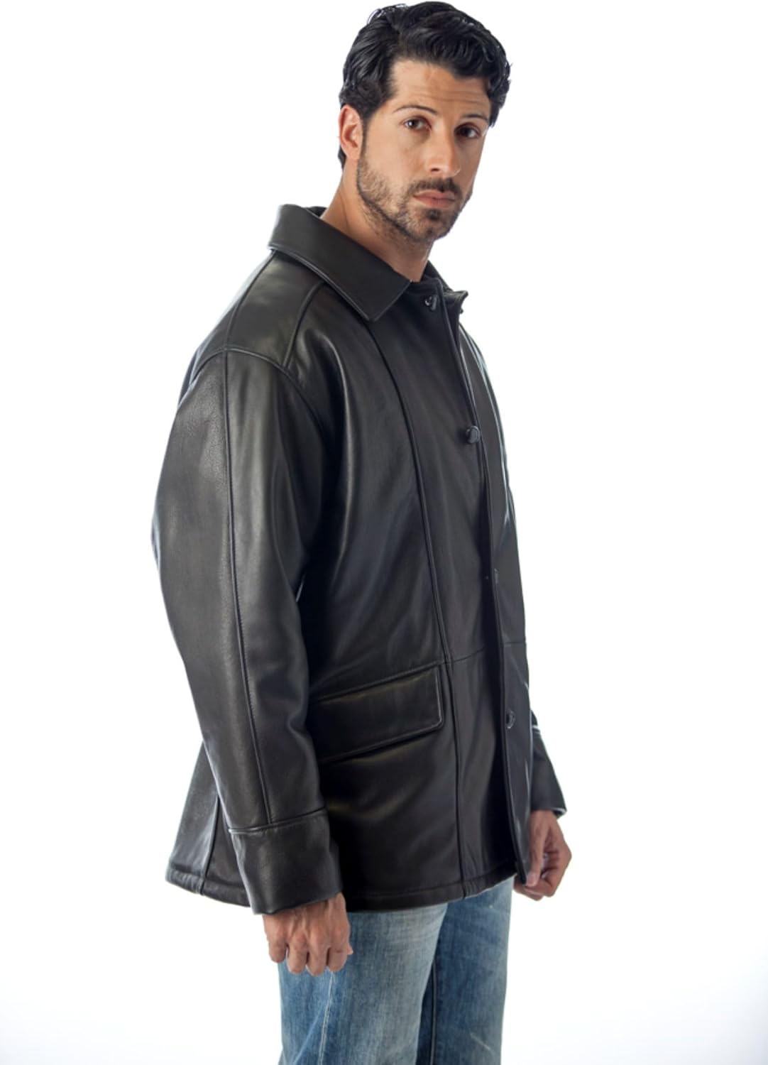 REED Men's Premium Four Button Car Coat Leather Jacket Made in USA