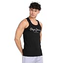 Pepe Jeans Regular Fit Pure Cotton Vest for Men riched Cotton, Anti-Bacterial Finish|Long Lasting, Zero Colour Fade Fashion Vest-Black-Large gallery image
