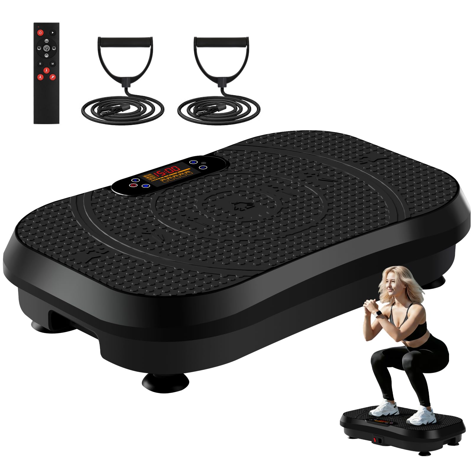 SoftGym Vibration Plate Exercise Machine for Lymphatic Drainage,Power Vibrate Stand Shake Board 450 Lbs Capacity Whole Body Workout Waver with Fitness Resistance Bands Weight Loss Gifts for Women Men