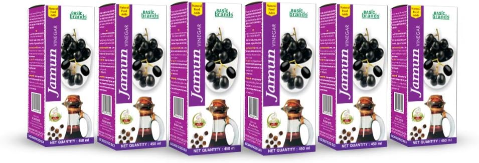 Basic Ayurveda Jamun Vinegar Organic With Mother| Indian Blackberry | Control Blood Sugar | It May Help Urine Infection | Improve Appetite (Jamun Vinegar 450ml (Pack of 6))