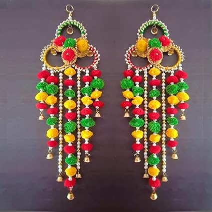 ElegantDwell Handmade Diwali Decoration Wall Hanging Set of 2 | Multi Color Flower Diwali Lights, Psychedelic Home Decor, Door Valance for Wedding