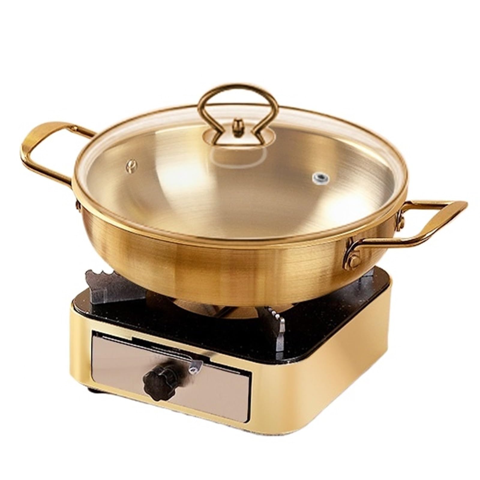 Vnook Edelstahl-Alkoholkocher, Kleiner Hot Pot Kochgeschirr, Spirituskocher Set, Spirituskocher mit Topf, Dry Pot Alkoholkocher, Restaurant Hitzeschutz Spezialtopf, für Haushalt Outdoor(Gold,20cm)