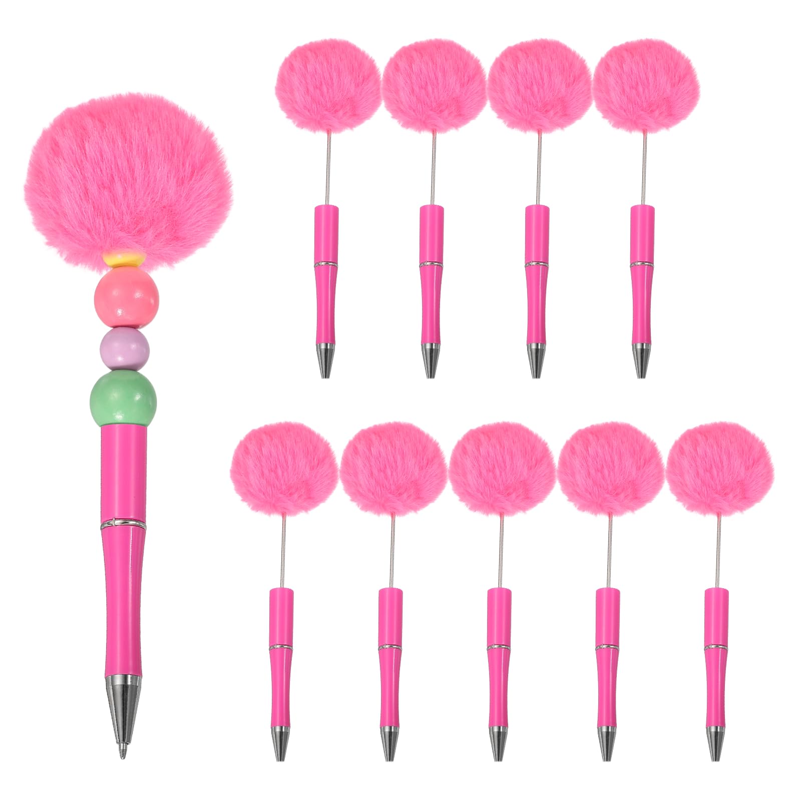 PATIKIL Pompom Ballpoint Pens, Fluffy Ball Pens Pom Pom Plastic Cute Beaded Pen for DIY Gift Writing Office Supplies - 10 Pcs (Rose Red)