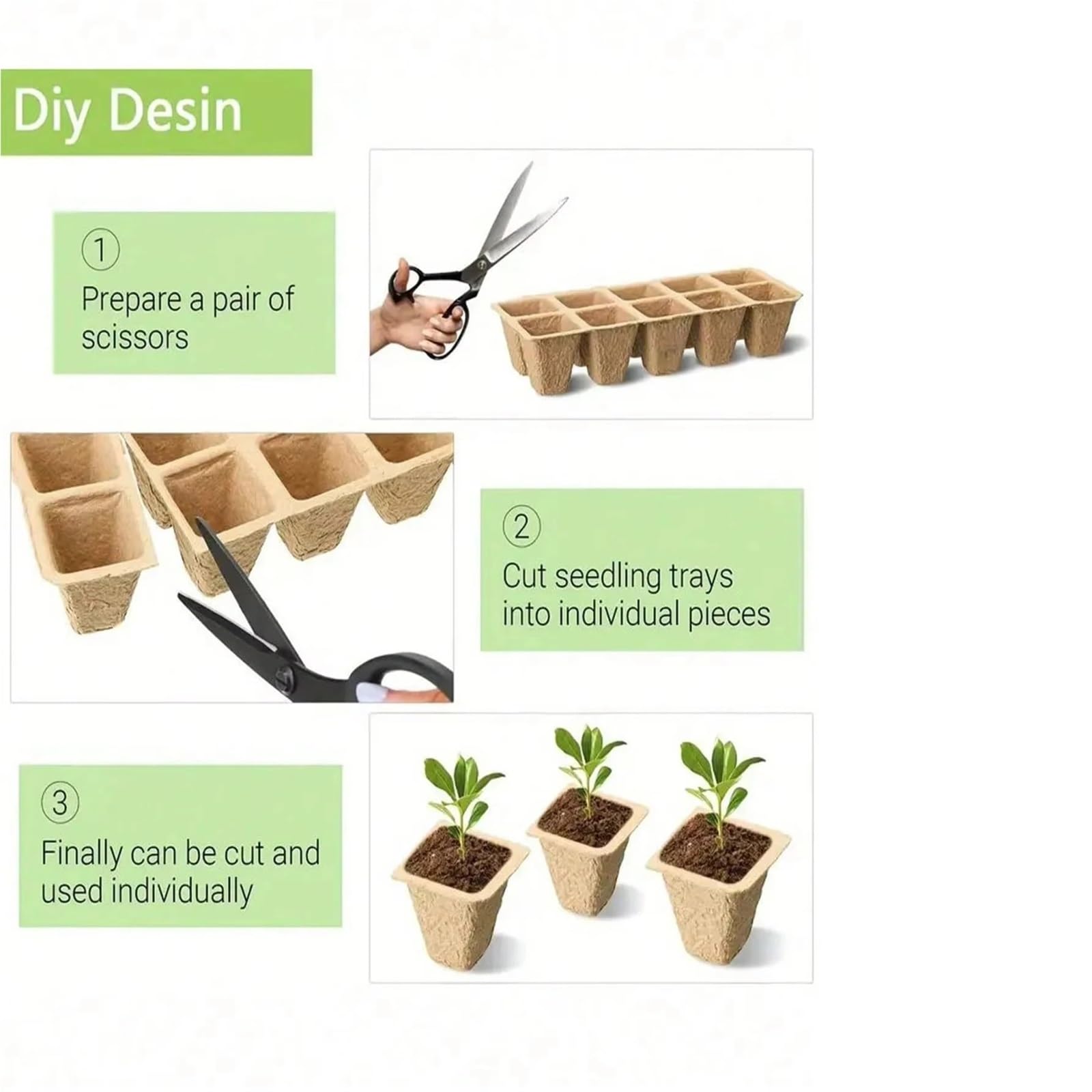 Anzuchtschale 10/12Grids Zell-Kindertöpfe for Sämling-Starter-Tablett, biologisch abbaubarer Zellstoffbecher, Gartenpflanzen-Keimungswerkzeug für Pflanzen(20Pcs 10 Holes)