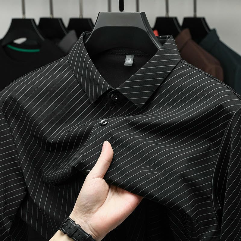 Chemise fine à rayures pour homme en coton sans repassage