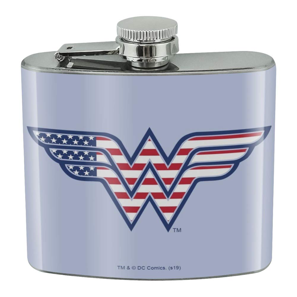 Wonder Woman USA American Flag Logo Stainless Steel 5oz Hip Drink Kidney Flask