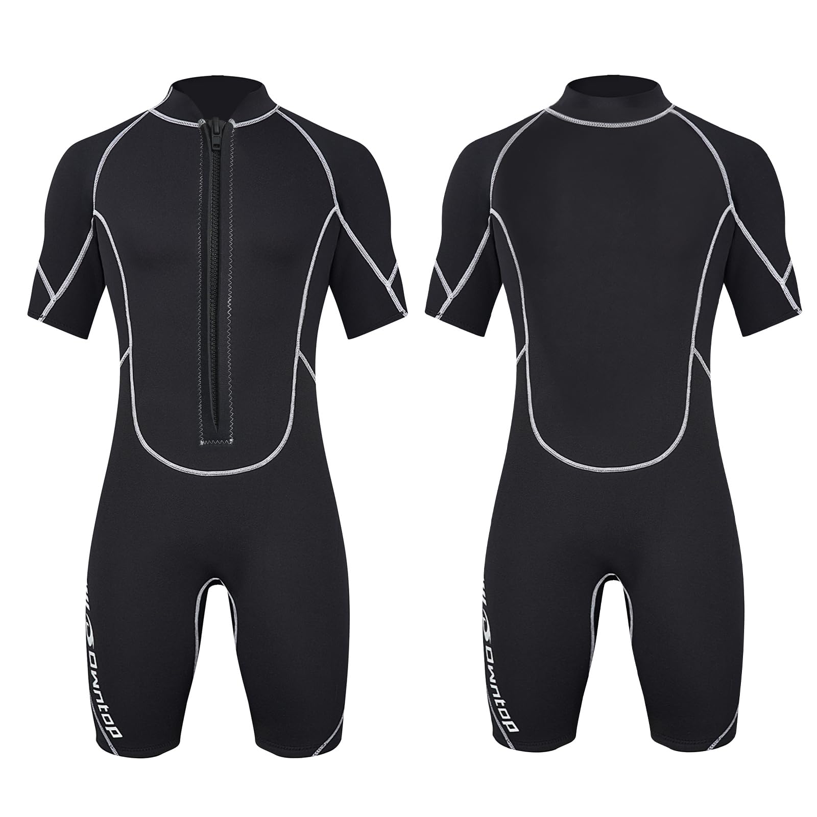 Owntop Shorty Wetsuit for Men - 3/2mm Front Zip Wet Suit for Diving Surfing, Short Sleeve Diving Suits Stretch Neoprene for Water Sports, 3mm Front Zip Black L — image 1