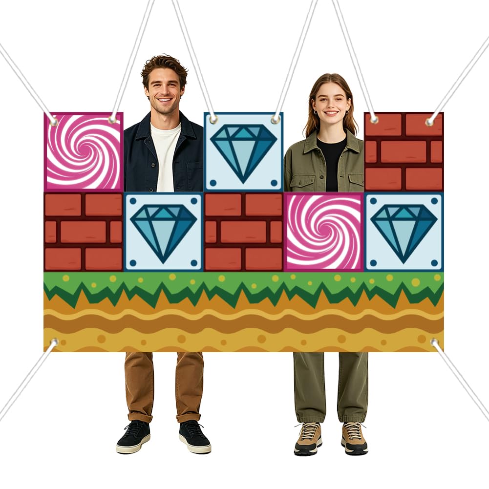 WADORN Question Brick Pipe Backdrop Banner, 6.5x3.9Ft Colorful Blocks Theme Birthday Party Decorations Building Block Photo Prop Selfie Frame with Hanging Rope for Game Party Classroom Supplies