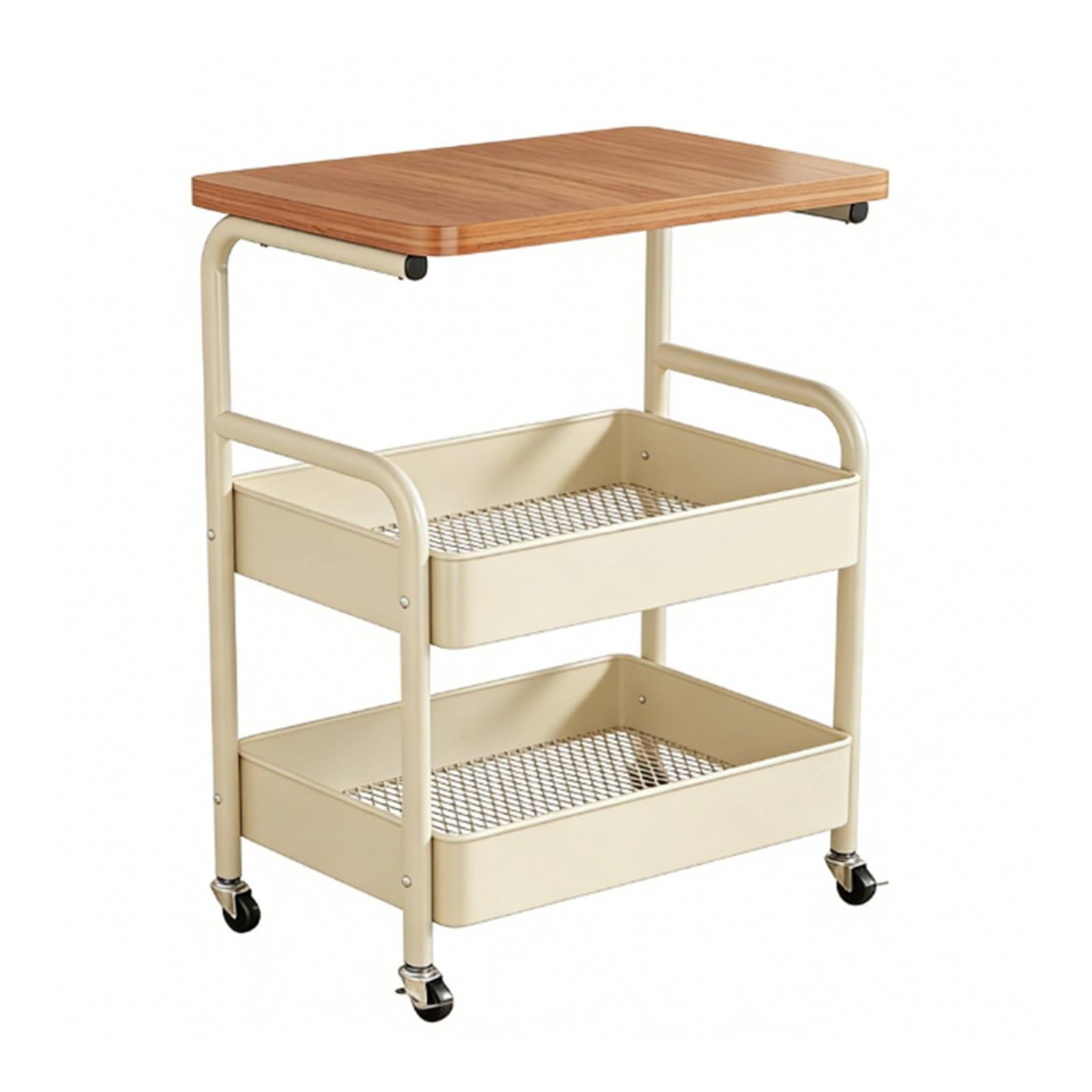 kowaku Carrito de Almacenamiento Rodante Multifuncional Organizador con 3 Estantes Mesa Auxiliar con Ruedas Universales y Freno Metal Resistente y Tablero E1, Blanco Crema