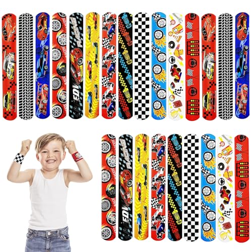 POPOYU 24Pcs Course Slap Bracelet Anniversaire Enfant,Bracelet a Claquer Cadeau d’Anniversaire pour Garçons et Filles Garcon,Cadeau Anniversaire...