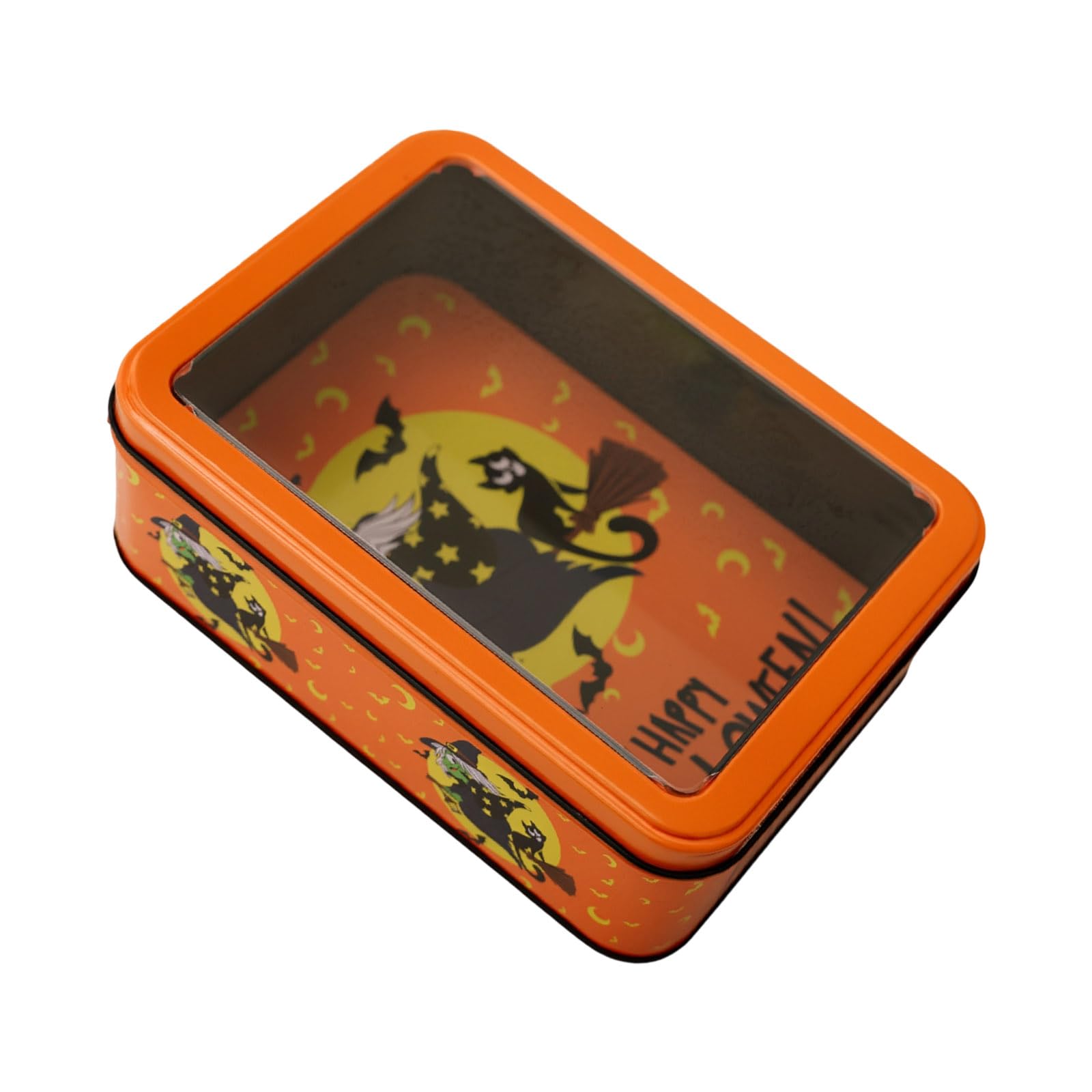 Xinsheinelry A Halloween Clear Lid Tin Box For Candy Storage Nd Party Decorations Sturdy Metal Container With Clear Top Halloween Tin Box With Lid