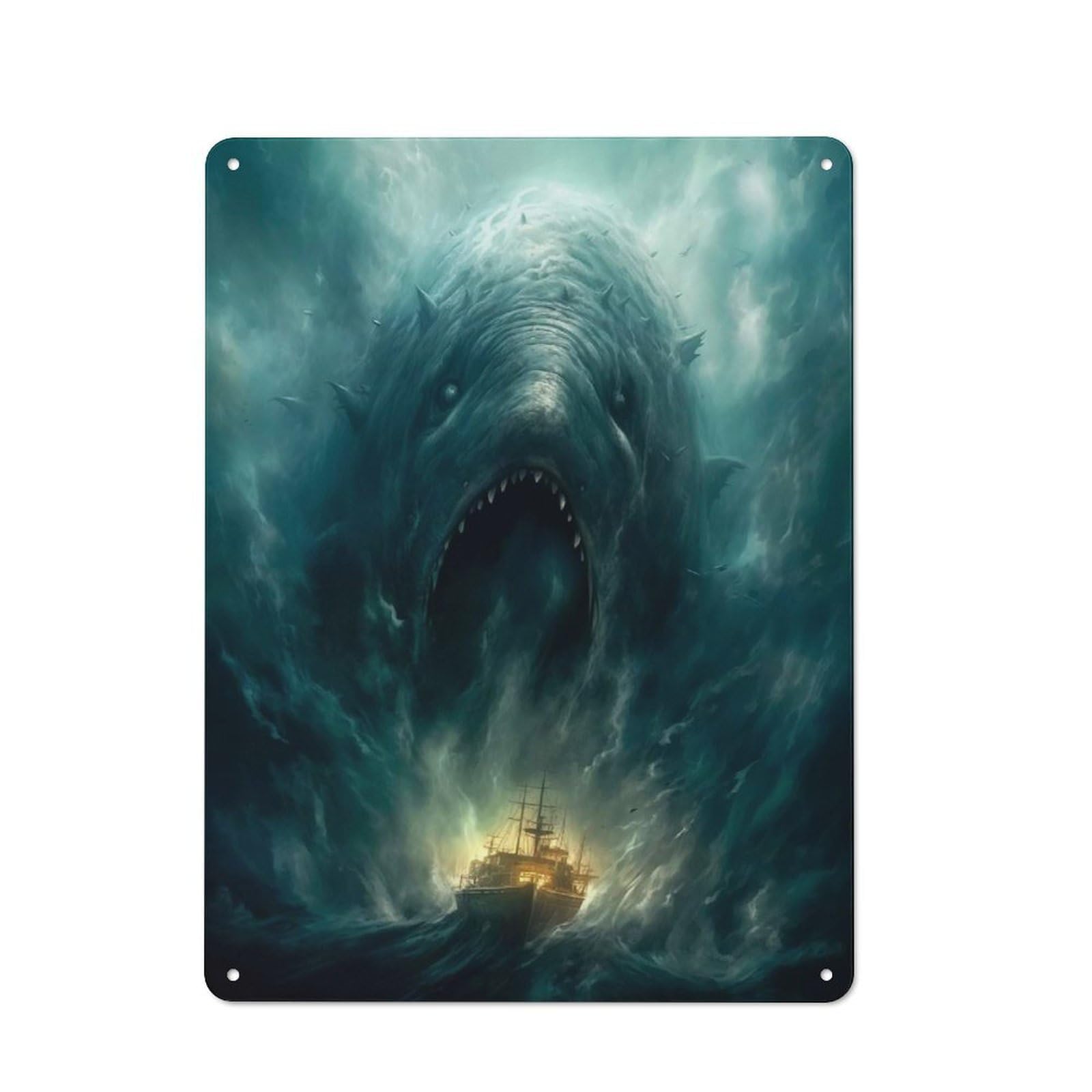 Classic Ghost Whale Decorative Tin Plaque 40x30cm, Bar Wall Plaque for Diner, Restaurant, Shed Or Kitchen