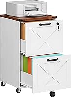 HOOBRO 2-Drawer Mobile File Cabinet with Lock, Farmhouse Wooden Under Desk Filing Cabinet, Printer Stand for A4/Letter, Walnut White WH66WJ01