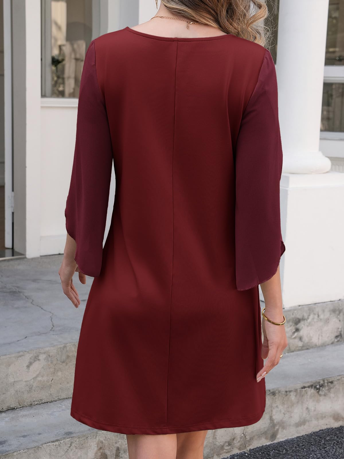 Cicy Bell Robe de cocktail élégante à col rond pour femme - En maille - Manches 3/4 - Couleur unie - Robe décontractée - Robe d'été