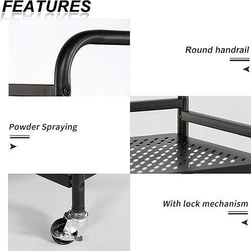 Miniatura 5 de HDANI Carrito pesado de metal de 3 niveles soporta 40 libras por nivel, carrito rodante con 2 ruedas bloqueables para oficina, hogar, dormitorio,