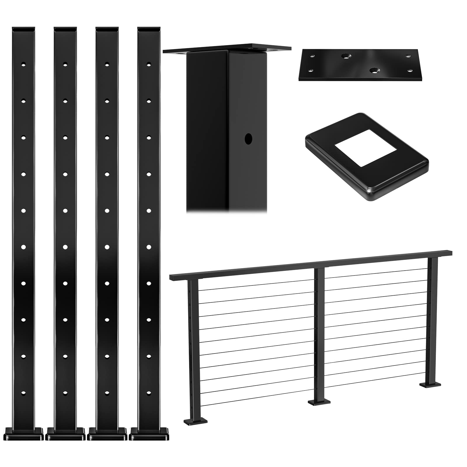 Buy Muzata Cable Railing Post Black Square Weldless Flat top 36’’x2’’x2