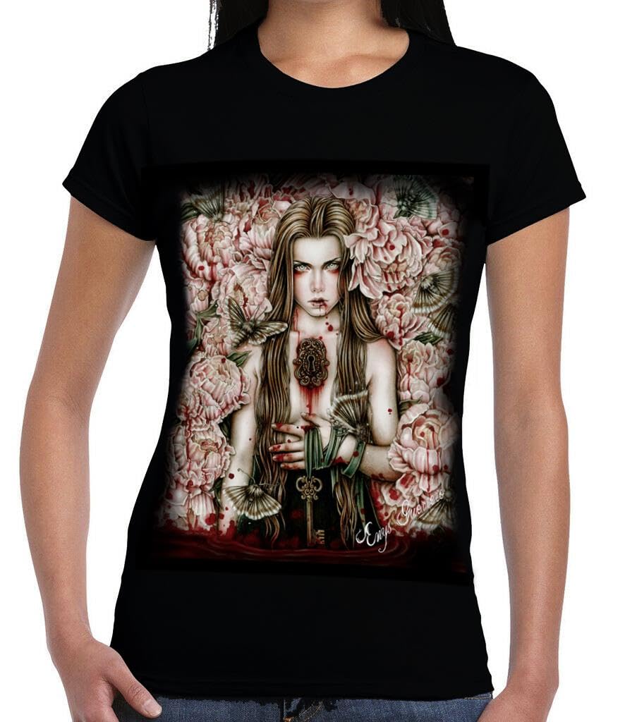 Wild Star Hearts Supernatural Women's Capsleeve T-Shirt - Gothic Dark Fantasy Art Tee, 100% Cotton