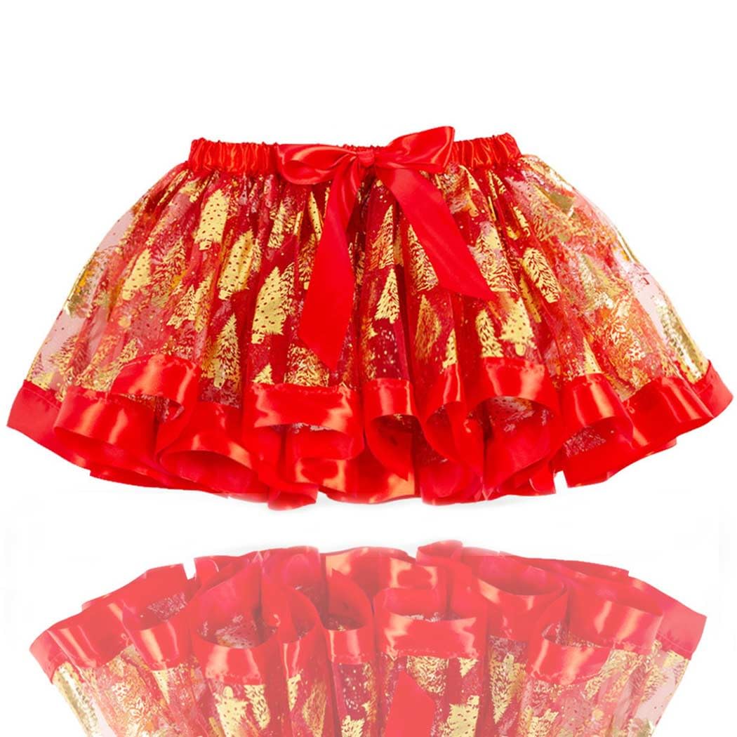 TWINKLEDE Christmas Costumes Tutu Skirt Red Xmas Tree Tulle Skirts Holiday Festival Costume Tutus for Kids 4-8T