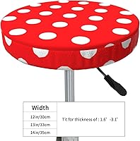 Vista 3 de Ouqiuwa Fundas redondas y lavables para taburetes de bar con lunares rojos y blancos de 14 pulgadas