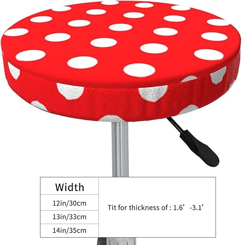 Miniatura 3 de Ouqiuwa Fundas redondas y lavables para taburetes de bar con lunares rojos y blancos de 14 pulgadas