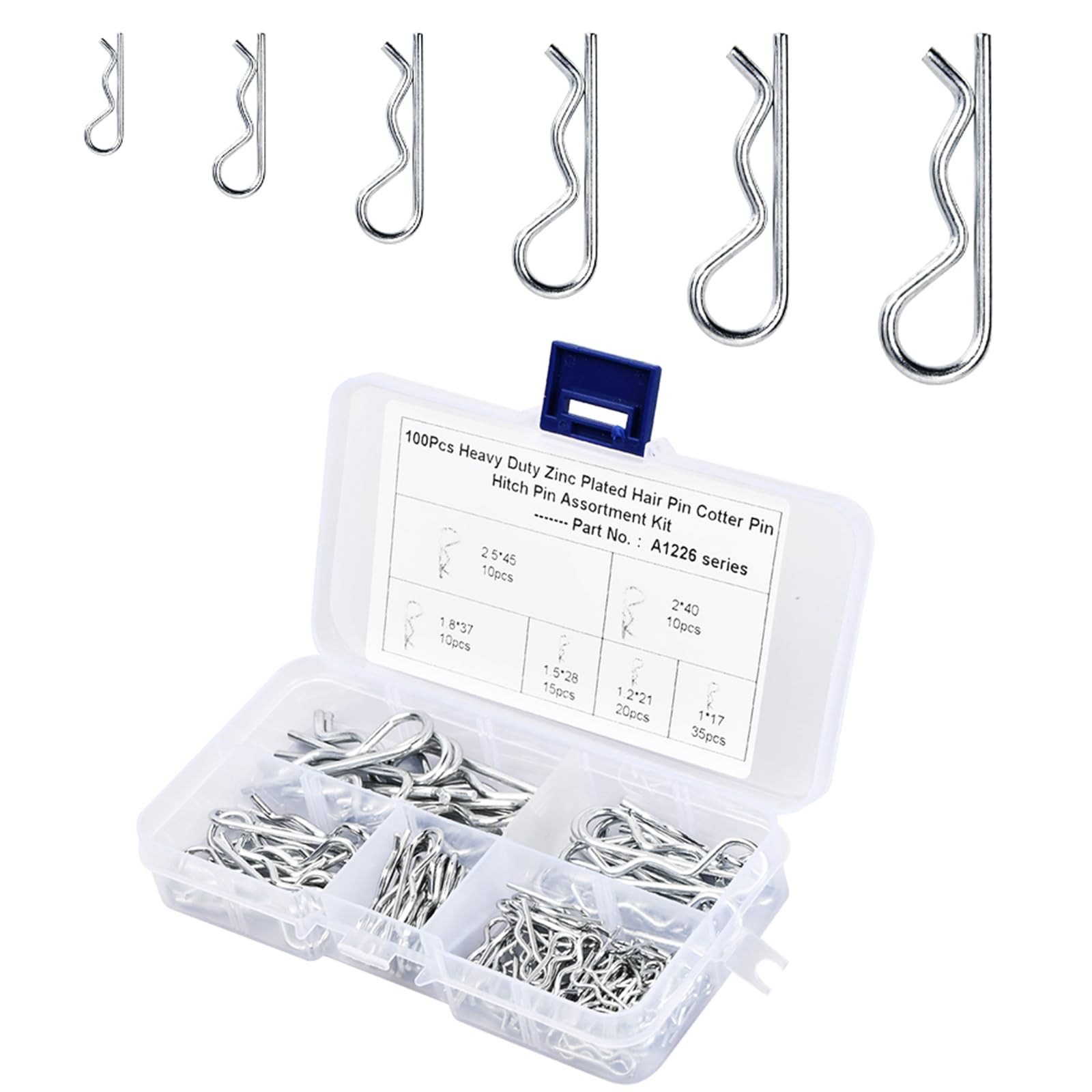 100 Pezzi Coppiglie Acciaio Inox, Coppiglie a Scatto, Coppiglie Mollette A R, Coppiglia a Molla in Acciaio Inox, Adatto Ad Auto, Camion, Trattori, Tosaerba, 6 Dimensioni