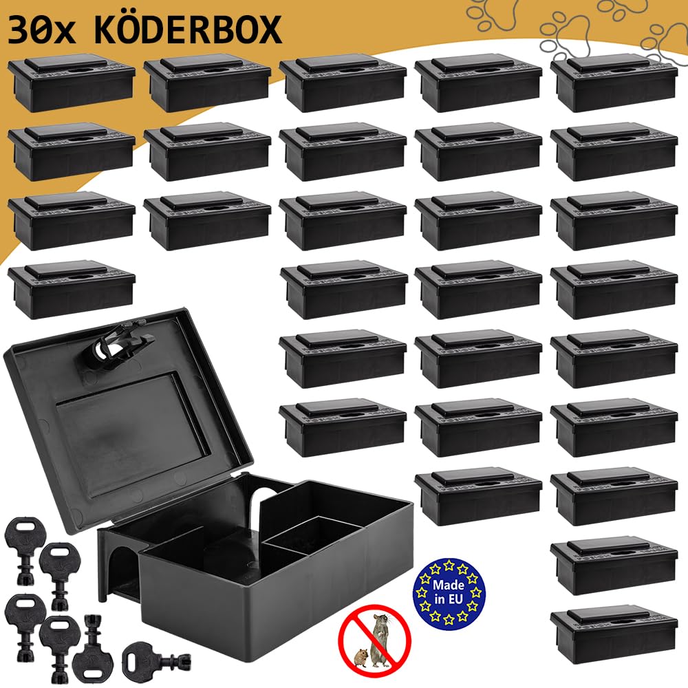 30 x Mausefalle Mäuse Maus Garten Köder Box Koederbox Köderbox Köderstation für Mäusegift Maeuse Mäuseköderbox Gift Koeder Wühlmaus Vertreiben Schlüssel Petigi