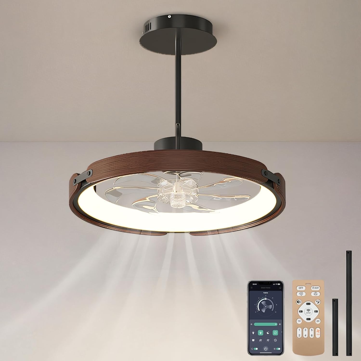 HXYSXHJUO Ceiling fan light LED 58W Dimmable Bedroom Chandelier with Fan Silent 6-Speed Reversible Remote Control and APP Kitchen Living Room - 52CM (A)