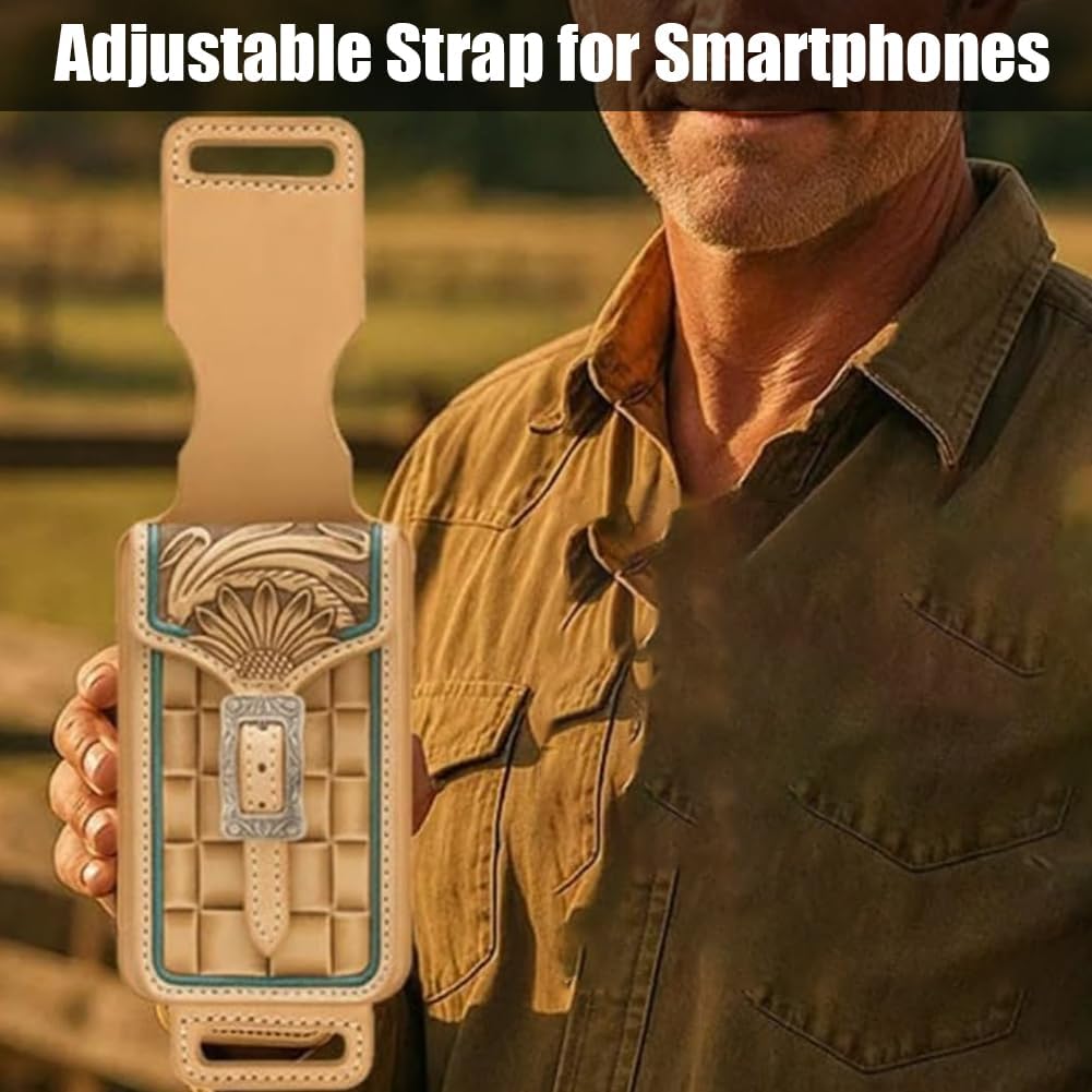 Western Saddle Phone Holder, Adjustable Strap for Smartphones, Belt Clip Case Cowboy Belt Loop Holster, Equestrian Pho Ne Mount for Riding, Ranch, Rodeo & Trail Enthusiasts (2Pcs)