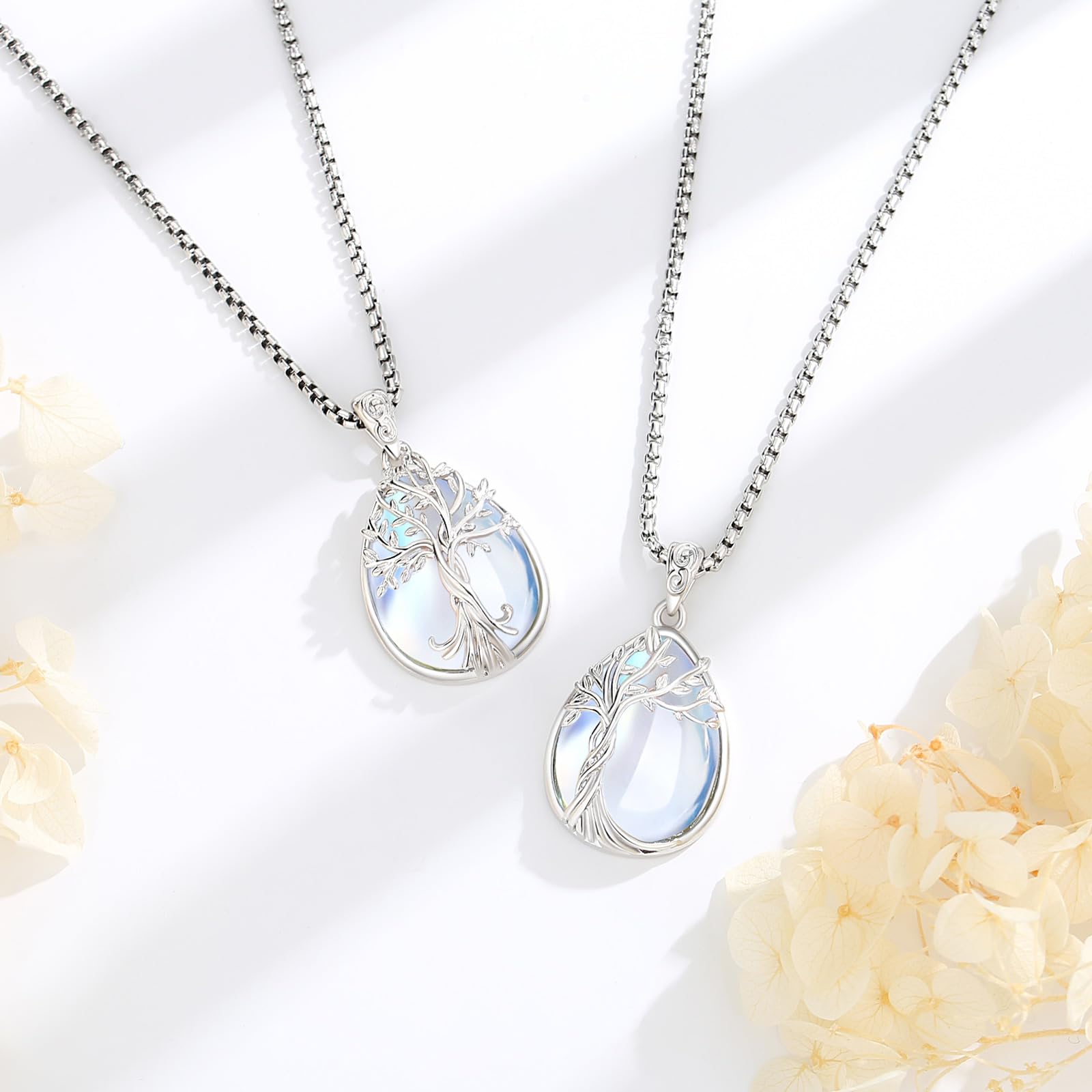 Collana con Pietra di Luna Turchese per Donne, Albero della Vita/Garofano/Farfalla Regalo di Gioielli per la Festa Della Mamma per la Mamma, 22"