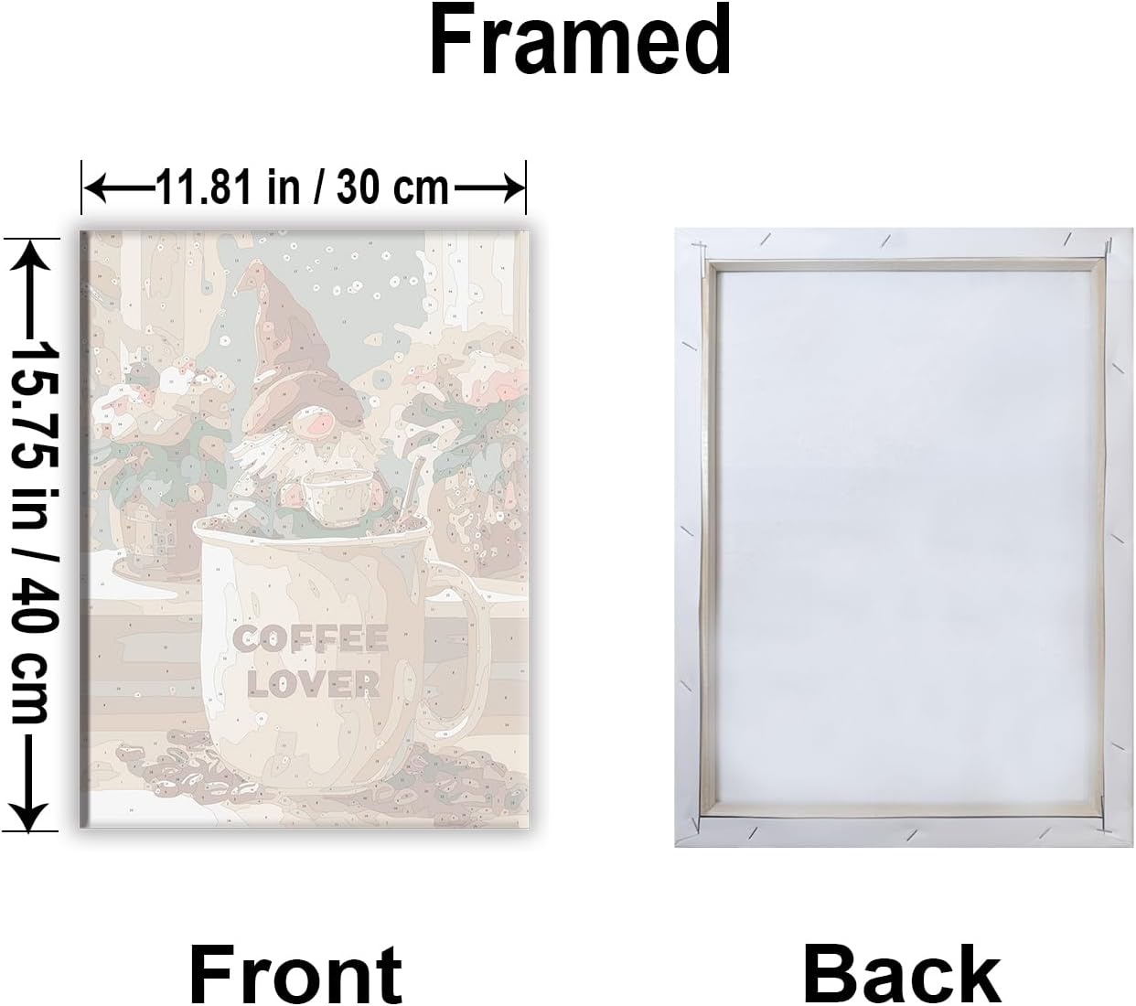 Aeontinity Gnomes Coffee Lover TIME Framed Canvas DIY Paint by Numbers Kit Bar Cafe Cave Home Room Wall Bathroom Porch Patio Decor Gift, 16 x 12 Inch