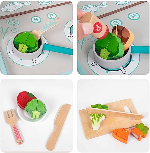 Miniatura 4 de Wooden Play Kitchen Set for Kids, Pretend Play Cooking Toys with Accessories, Preschool Learning Toy, Fine Motor Skills, Birthday Gift for Toddlers-