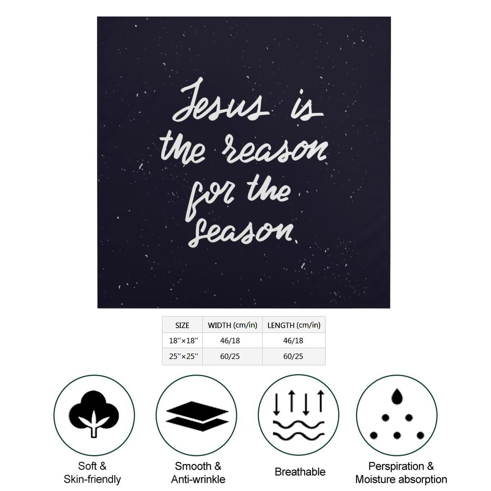 Csemeie Jesus Is The Reason For The Christmas Season Bandana Hair Scarf Headband Adjustable Neckerchief for Men Women Decor