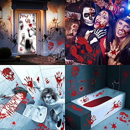 Halloween decoratie, bloedige handafdruk, voetafdruk, bloedige raam-/muurstickers, enorme deurafdekking, raamposter… - Image 6