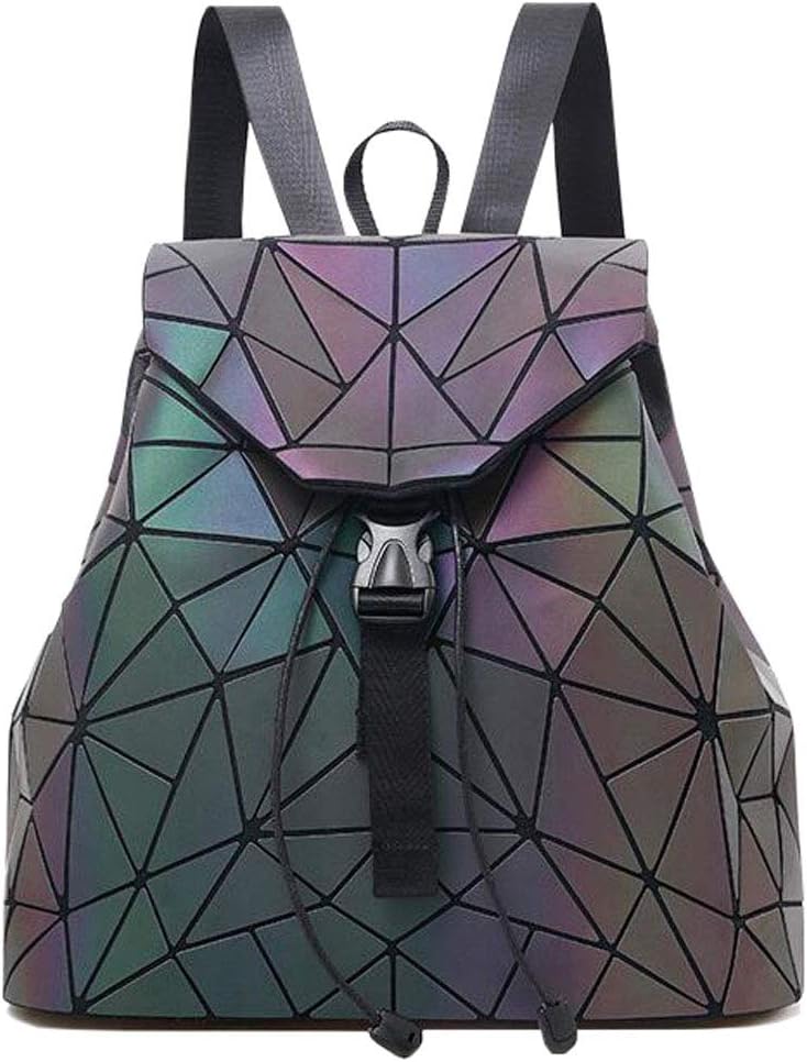 Marber Women Backpack Luminous Geometric Nightglowing Fashion Colorful Rhombic Daypack Rucksack Bags for Women Girls Campus Outdoor Travel