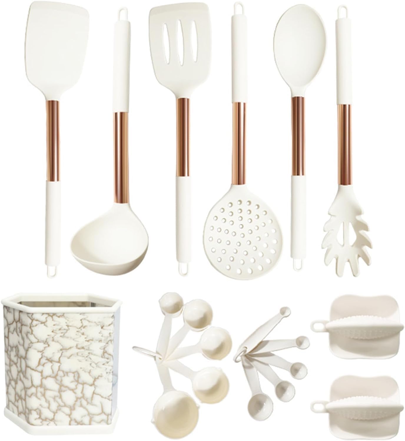 Juego de utensilios de cocina, utensilios de cocina de silicona antiadherente con espátulas y cucharas, utensilios de mango largo con organizador para cocinar, juego de 10 herramientas de cocina