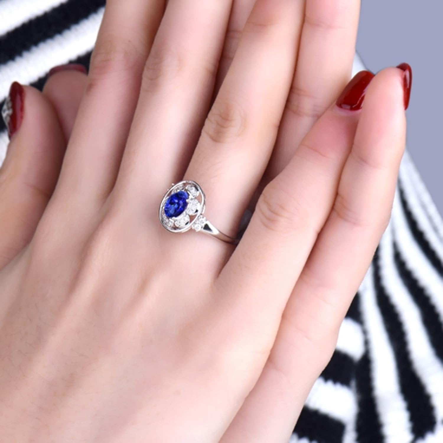 Engagement Ring 18K White Gold, Dainty Engagement Ring Oval Rings Proposal Gifts for Women