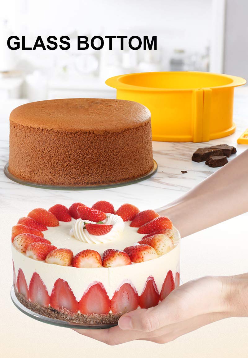 Runde Kuchenform zum Backen, Springform mit Glasboden, abnehmbarer Ring, auslaufsichere Silikonform in Lebensmittelqualität für den Ofen