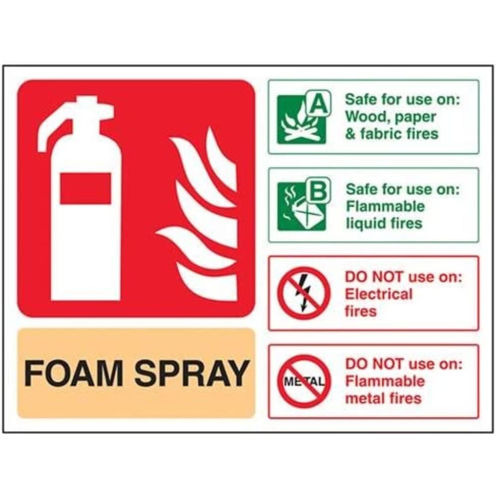 V Safety Foam Spray Id Not Electrical Safe Fire Extinguisher Sign - 200mm x 150mm - 1mm Rigid Plastic