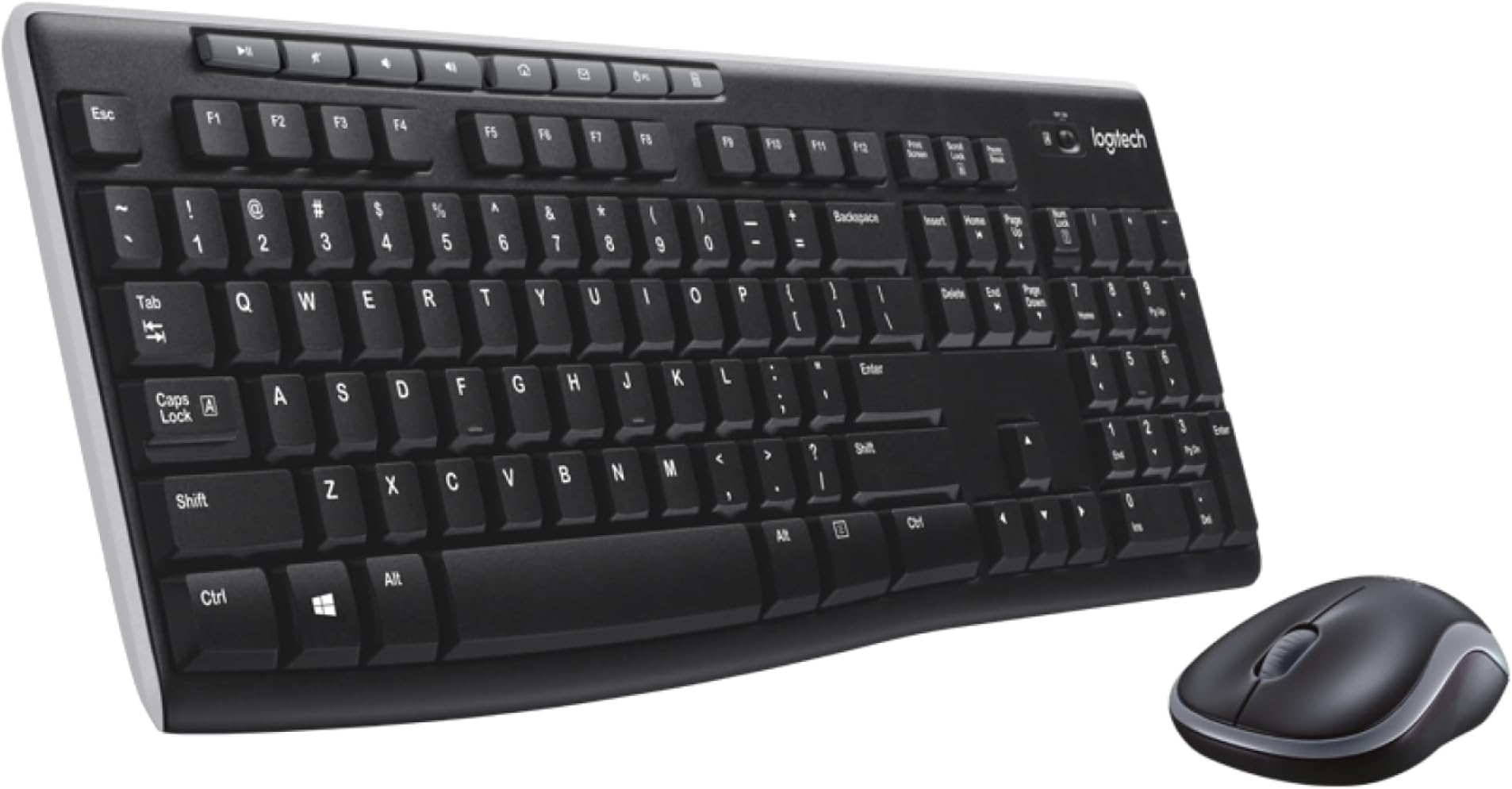 Logitech MK270 Wireless Keyboard and Mouse Combo for Windows, 2.4 GHz Wireless, Compact Mouse, 8 Multimedia and Shortcut Keys, 2-Year Battery Life, for PC, Laptop, QWERTY UK English Layout - Black