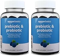 Amazon Basics Prebiotic & Probiotic Gummies - 2 Billion CFU with Fiber, Blue Raspberry, Vegetarian, 50 Ct Pack of 2