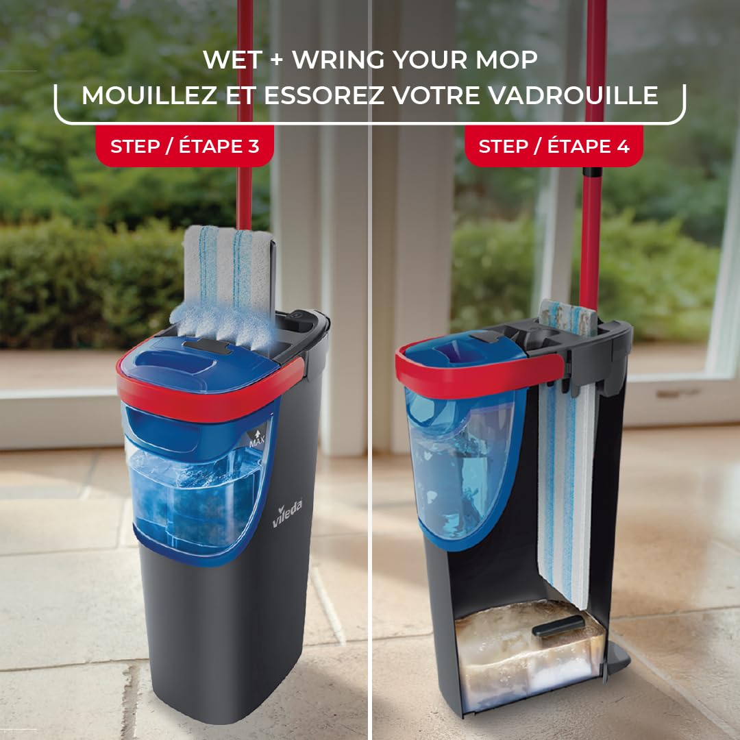 Vileda H2prO Ensemble | Séparation de l'eau 100 % propre et sale | Balai mural, outil de nettoyage de plinthe | Tête de balai microfibre réutilisable lavable en machine