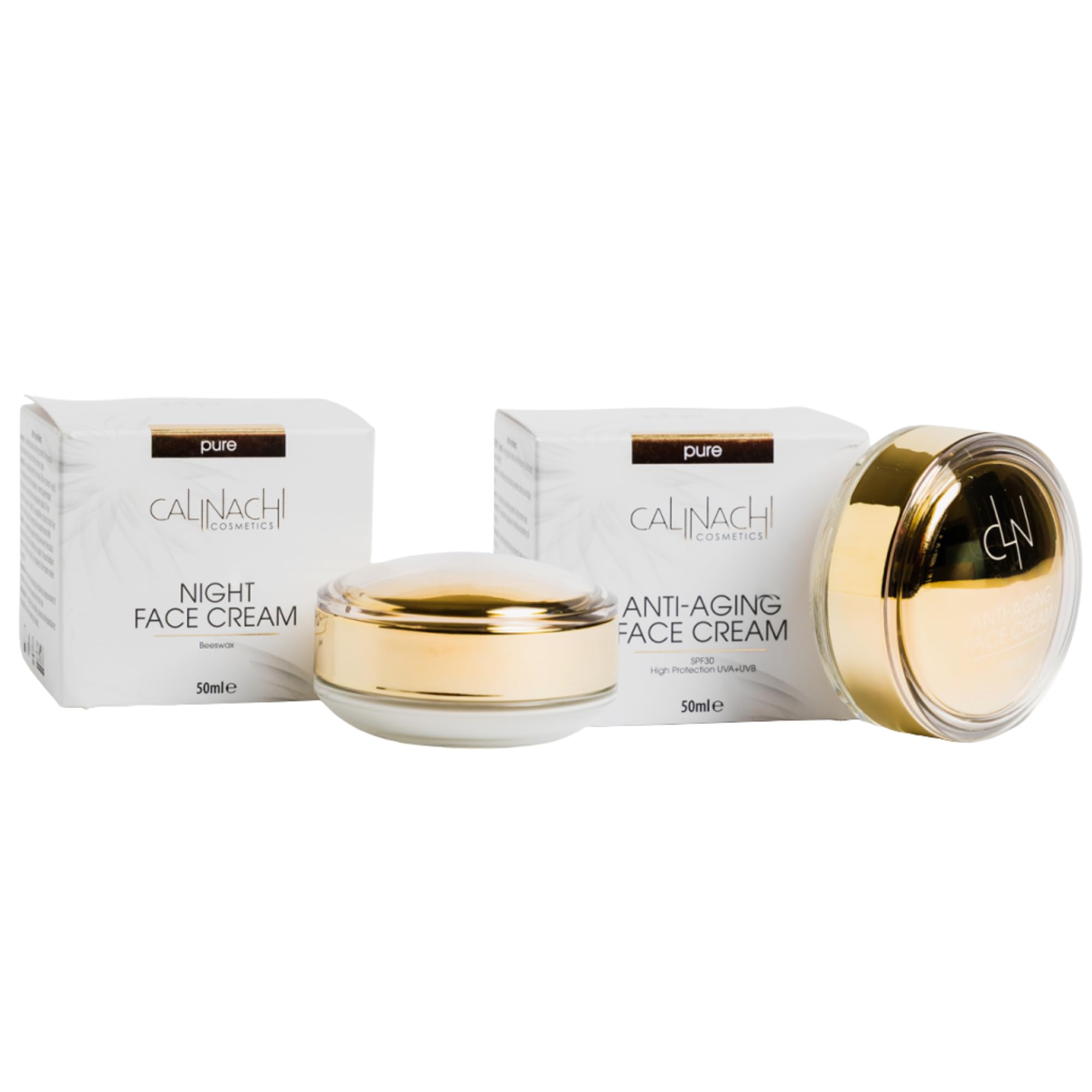CALINACHI Anti-Aging Tages- & Nachtcreme Set 2x50 ml SPF 30 | Day-and-Night Anti-Aging Duo mit Matrixyl Synthe’6, Q10 und Hyaluron plus UVA/UVB Schutz am Tag