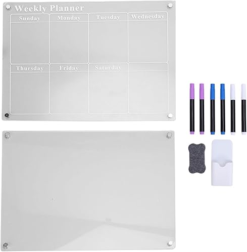 Calendario semanal para refrigerador, pizarra de borrado en seco de acrílico transparente con 6 marcadores para el hogar, cocina, organización de la