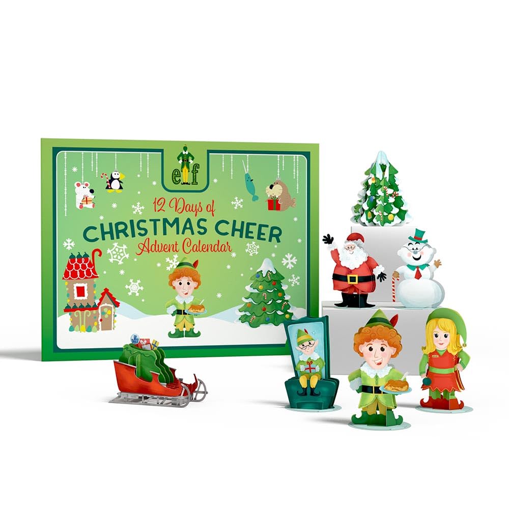 Lovepop Calendario de Adviento emergente de Navidad para niños, tarjetas de felicitación 3D para hijo, hija, sobrina, sobrino, elfo 12 días de alegría navideña, 12 bolsas y 12 personajes y accesorios